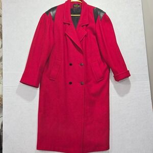 Michelle Francois Red Wool Blend Double Breasted Coat Shoulder Accent 24.5"ptp